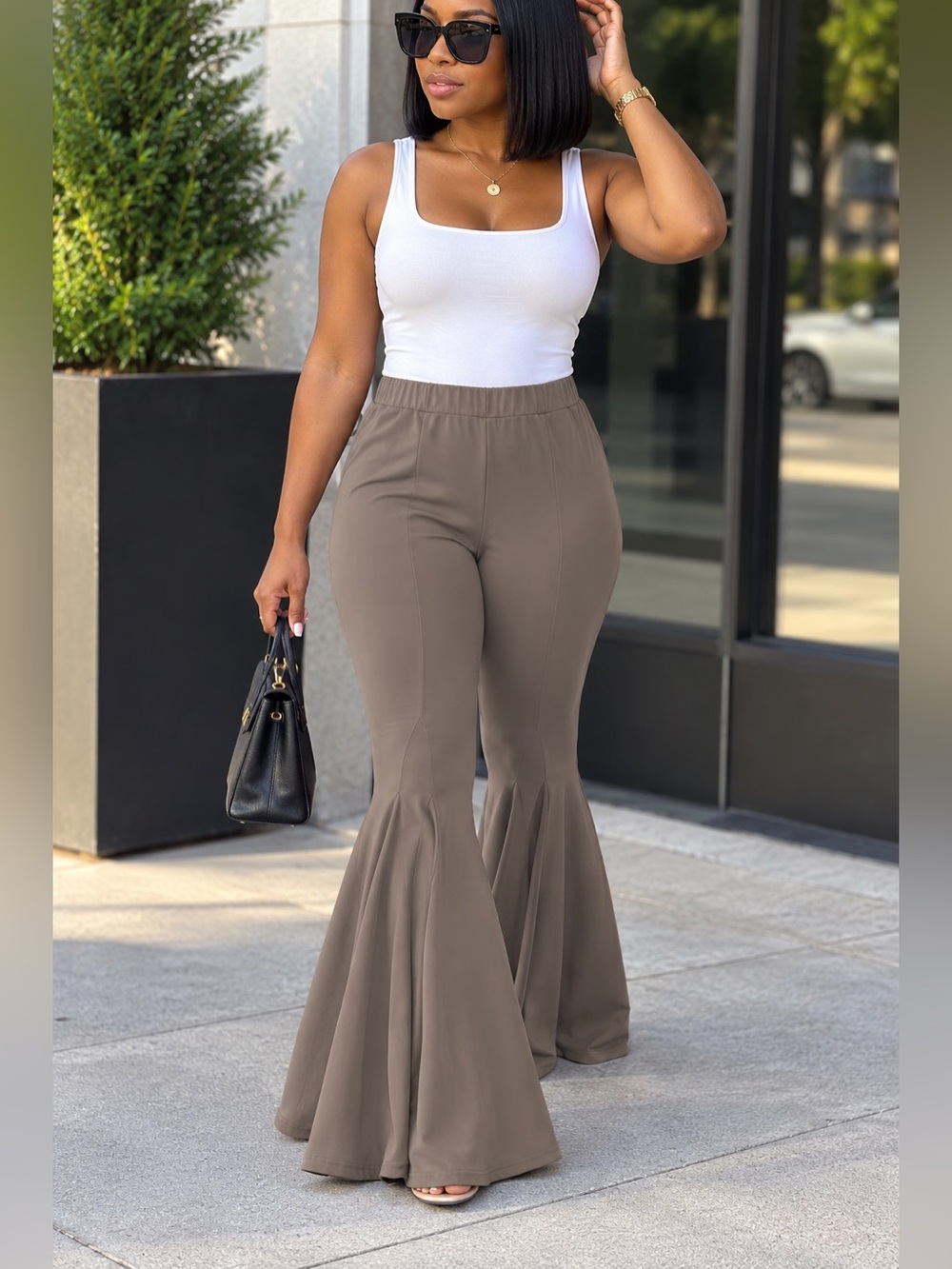 Women's Flared Knit Pants in Taupe size L BNWOT
